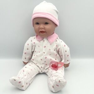 Vintage 1990s Berenguer JC Toys Baby Doll Gray Eyes Pink Sleeper Pacifier 16"
